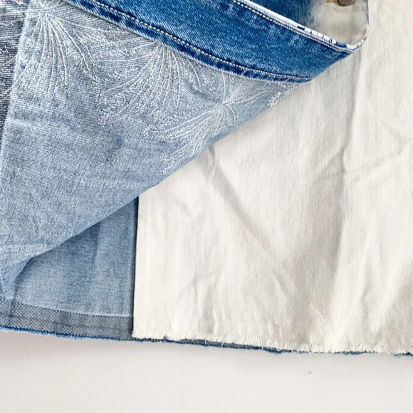 NWT Desigual Tropical Palm Print Blue White Denim Mini Skirt 26 - Picture 5 of 8